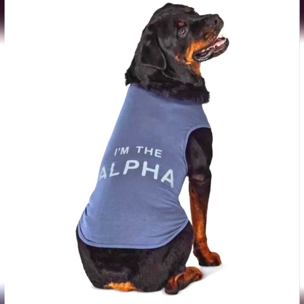 Blue LARGE DOG I'm the ALPHA Tank Top Pet Apparel Boots & Barkley